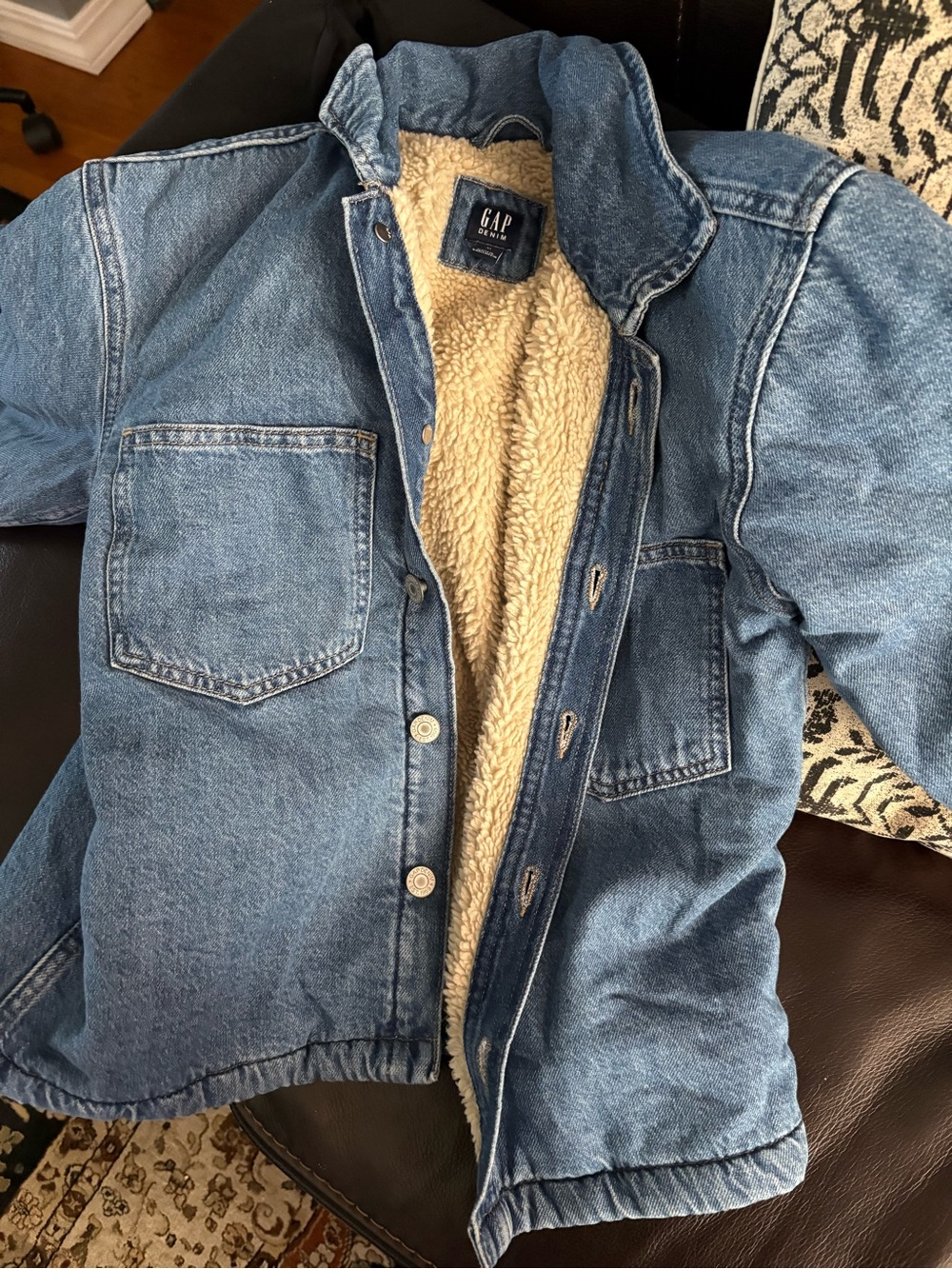 GAP Kids Light Blue Denim Jacket with Cream Sherpa Lining